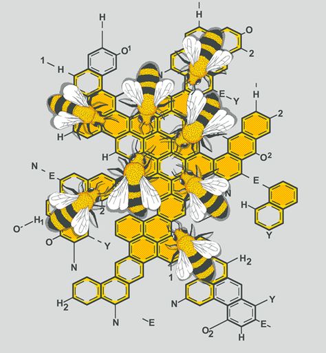 Bees on molecular honey I Love Bees, Bee Inspired, Bee Tattoo, Bee Mine, Bee Art, Save The Bees, Bee Happy, Bees Knees, 로고 디자인