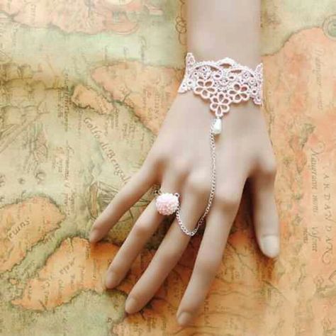 Lace bracelet Gothic Items, Lace Bracelet, Lace Jewelry, Lace Gloves, Hand Bracelet, A Bracelet, Pretty Bracelets, Hand Jewelry, Crochet Jewelry