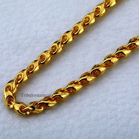 Buy All Length Customized Unique Style 22kt Yellow Gold Handmade Online in India - Etsy Mens Chain Designs, Mens Gold Chain Necklace, Gold Chain Design, Handmade Gold Jewellery, Handmade Chain, Mens Gold Jewelry, Gold Chains For Men, Gold Ring Designs, Gold Chain Jewelry