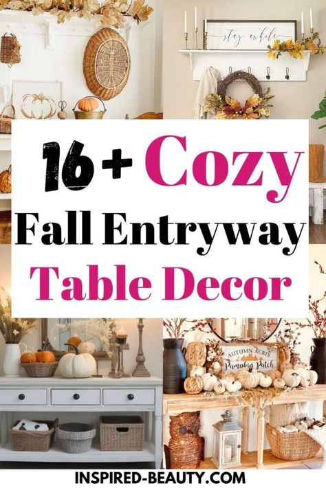 Cozy fall entryway table decor inspo Fall Hall Table Decor, Fall Sofa Table Decor Ideas, Fall Buffet Table Decor, Fall Entryway Table Decor, Fall Entryway Table, Hall Table Decor, Fall Entry Table Decor, Thanksgiving Entryway, Fall Entry Table