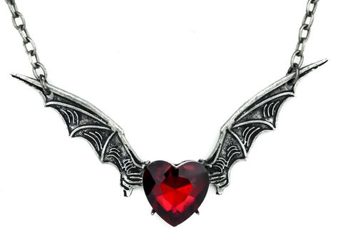 Red Heart Stone Silver Vampire Bat Wing Necklace Heart Stone Necklace, Alchemy Gothic, Gothic Bracelet, Vampire Bat, Gothic Clothes, Wing Necklace, Emo Outfits, Halloween Jewelry, Stone Heart