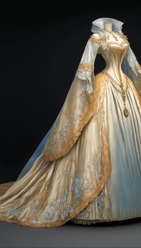 ACOTAR Day Court inspired gown Queen Gowns Royal, Acotar Day Court, Medieval Ball Gowns, Medieval Ball Gown, Victorian Era Dresses, Royal Clothes, Fairytale Gown, Pretty Quinceanera Dresses, Disney Inspired Outfits