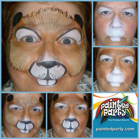 Beaver Design by Denise Cold of Painted Party Face Painting www.PaintedParty.com in Paradise Tan, Brown & White with rake brush and Wolfe black detailing. Beaver Face Paint, Narnia Props, Beaver Party, Beaver Costume, Narnia Costumes, Animal Face Paintings, Lion Witch Wardrobe, Show Makeup, Face Paint Makeup