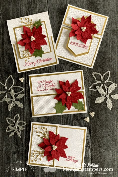 Card Making For Christmas, Stamping Christmas Card Ideas, Handmade Cards For Christmas, Su Christmas Cards Ideas, Stamp In Up Christmas Cards, Beautiful Handmade Christmas Cards, Poinsettia Cards Ideas, Christmas Cardmaking Ideas, Christmas Card Handmade Ideas