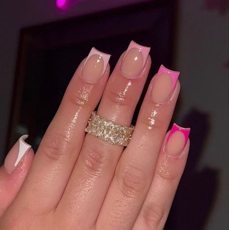 French Tip Different Shades Of Pink, Cute Short Nail Sets Pink French, Overlay French Nails, Different Shade Of Pink French Tip Nails, French Tip Nails Ideas Short, Pink French Tip Different Shades, Short French Overlay Nails, Short Pink Acrylic Nails French Tips, Pink Short Set Nails