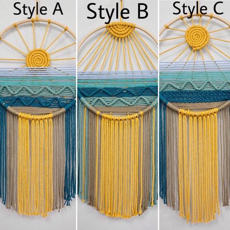 Macrame Sunset Wall Hanging, Beach Macrame Wall Hangings, Macrame Ocean Wall Hanging, Macrame Sun Wall Hanging, Sunrise Macrame, Round Macrame Wall Hanging Diy, Sunshine Macrame, Sunset Macrame, Macrame Sun