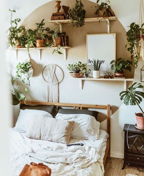 The Potted Jungle on Instagram: “What a cozy corner! I would love a beautiful plant shelf above my bed! 🌿 📷: @tinynest183” Shelf Above Bed, Bedroom Wall Decor Above Bed, Decor Above Bed, Bedroom Corner, Plant Shelf, Above Bed Decor, Redecorate Bedroom, Above Bed, Shelves In Bedroom