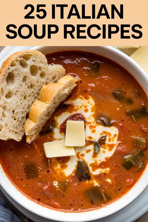 Italian soups and stews are perfect for a comforting and flavorful dinner. These 25 recipes offer a variety of options to choose from, from classic minestrone and pasta e fagioli to hearty Tuscan bean soups.  They are also easy to make, making them perfect for busy weeknights. Ina Garten Minestrone Soup, Italian Soups And Stews, Soup Recipes Minestrone, Ministroni Soup Recipe Italian, Minestrone Soup Recipe Italian, Italian Beef Soup, Beef Minestrone Soup, Italian Minestrone Soup, Italian Soups