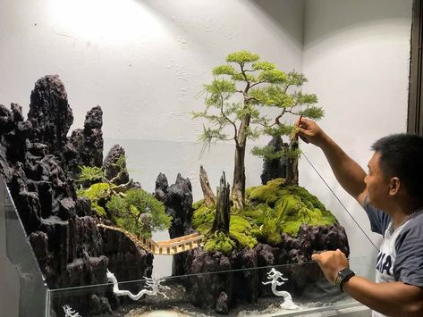 Japanese Aquascape, Terrarium Scene, Moss Centerpieces, Fish Aquarium Decorations, Fish Tank Terrarium, Aquascape Design, Indoor Water Garden, Tabletop Water Fountain, Beautiful Terrariums