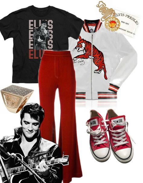 Elvis Presley Outfit Ideas, Elvis Presley Inspired Outfit, Elvis Inspired Outfit Women, Elvis Inspired Outfit, 50s Room, Elvis Presley Concerts, Iconic Outfits, Adidas Outfit, Outfit Women