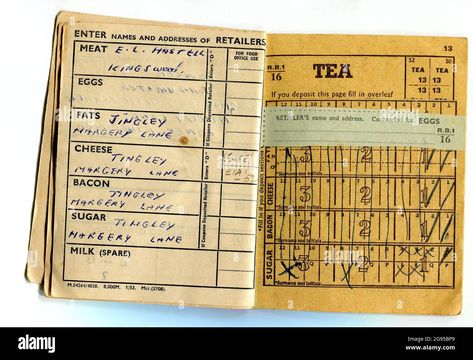 Download this stock image: A British food ration coupon book. Introduced in 1940 during the Second World War, rationing ended in 1954. - 2G95BP9 from Alamy's library of millions of high resolution stock photos, illustrations and vectors. Ration Book, Food Rations, British Food, Animal Farm, Visual Inspiration, Coupon Book, Vintage Life, Second World, Vintage Store