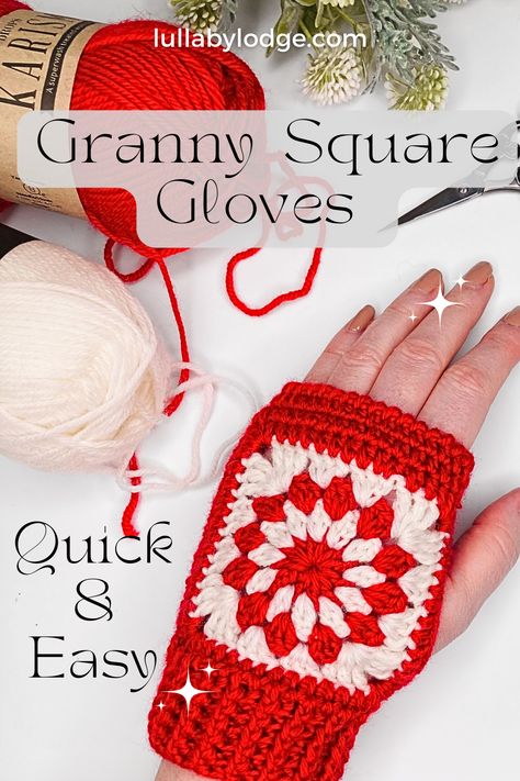 Crochet unique and cozy Christmas gifts with our granny square fingerless gloves pattern. Featuring a delightful granny flower motif, these gloves are quick and easy to make. Includes a step-by-step video tutorial to guide you through every stage of the process. Easy Crochet Gloves, Granny Square Gloves, Granny Square Fingerless Gloves, Cozy Christmas Gifts, Granny Square Stocking, Fingerless Gloves Pattern, Crochet Beautiful, Sweet Dreams Baby, Glove Pattern