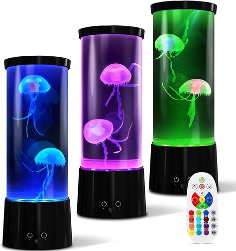 【Upgraded Jellyfish Lava Lamp】AONESY latest jellyfish tank lamp adpots more realistic jellyfish and longer service life brushless motor. Water outlet design was changed and Acrylic bottom plate was added to avoid jellyfish being stuck. 【Lava Lamp for kids with Remote】Equipped with a Remote control,the jelly fish light lamp features 17 changing colors,4 flashing modes and 3 brightness allowing you to change various effects. Jellyfish Lava Lamp, Lava Lamp For Kids, Mini Jellyfish, Jellyfish Tank, Aquarium Lamp, Best Night Light, Light Therapy Lamps, Jellyfish Aquarium, Color Changing Lamp