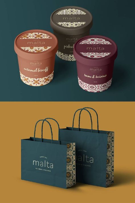 Luxury Ice Cream Packaging, Ice Cream Branding Design, Ice Cream Cup Design, Ice Cream Cups Packaging, Ice Cream Cups Design, Dairy Products Packaging Design, Fancy Ice Cream, Ice Cream Logo, Dessert Containers