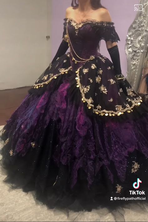 Deep Purple And Black Dress, Quinceanera Dresses Purple And Black, Purple And Black Ball Gown, Dark Purple Victorian Dress, Purple And Black Quince Dress, Royal Purple Dresses, Quinceanera Dresses Dark Purple, Black And Purple Quinceanera Dresses, Purple Masquerade Dress