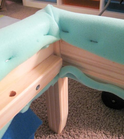 Foam batting for DIY upholstered bed Upholstered Beds Diy, Simple Wooden Bed Frame, Ikea Fjellse, Simple Wooden Bed, Diy Upholstered Bed Frame, Diy Upholstered Bed, Bed Cheap, Miniature Couch, How To Upholster