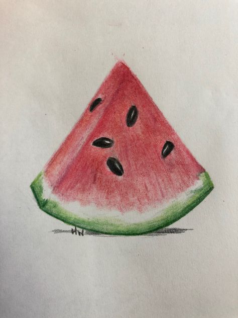 Watermelon in colored pencil Things To Draw With Crayons Easy, Art Ideas Drawing Color Pencil Easy, Cool Things To Draw With Colored Pencils, Watermelons Drawing, Colored Pencil Art Drawings Easy, Drawings With Colored Pencils Easy, Beginner Color Pencil Drawing, Things To Draw With Color, Simple Art With Color Pencils