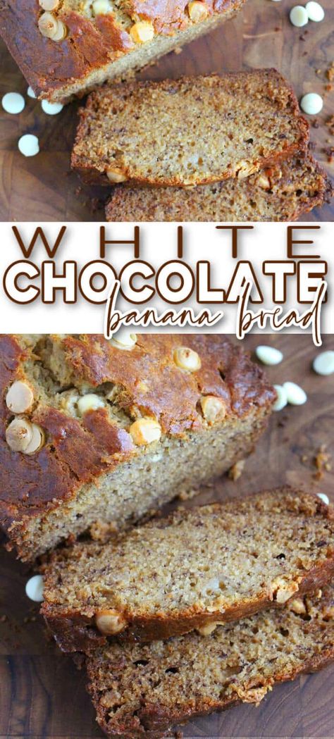 Banana Bread White Chocolate Chips, Banana Bread With White Chocolate Chips, Banana Bread Recipe White Chocolate Chip, White Chocolate Chip Banana Bread, Banana White Chocolate Chip Muffins, Field Recipes, White Chocolate Banana Bread, Brownies Banana, White Chocolate Chips Recipes