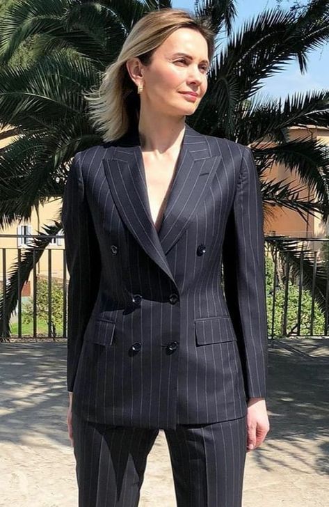 Pinstripe Suit. Navy Pinstripe Suit Women, Pinstripe Suit Outfit, Suit For Women Formal, Pinstripe Suit Women, Suites Designs, Suit Series, Formal Suits For Women, Stylish Winter Coats, Dapper Suits