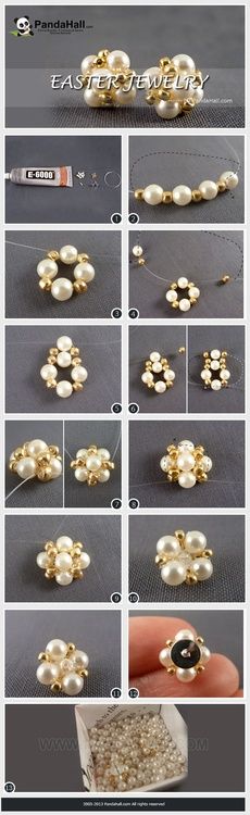 Beaded Bead PATTERN earring stud Jewelry With Pearls, Easter Jewelry, Beaded Beads, Earrings Diy, Earring Tutorial, Jewelry Making Tutorials, Bead Jewelry, Diy Schmuck, Pearl Stud Earrings