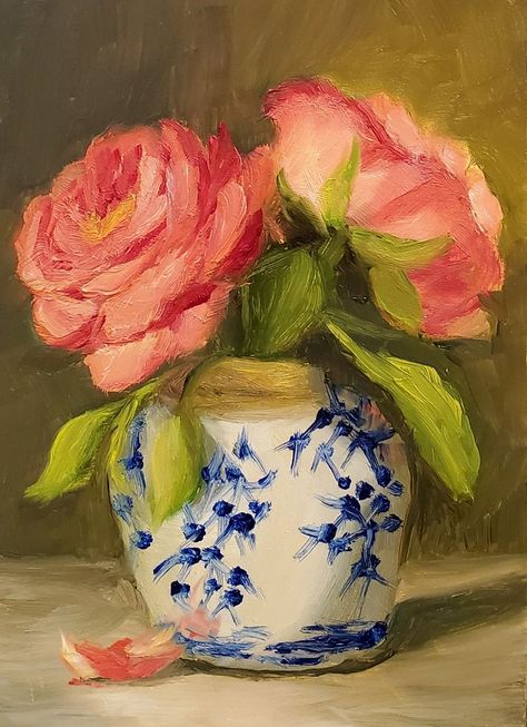 Flower Study Painting, Painting Of Bouquet Of Flowers, Flowers In Vase Painting Acrylic, Oil Pastels Flowers, Flower Vase Painting Acrylic, Painting For Grandma, Flower Pastel Drawing, Oil Pastel Art Flowers, Classy Paintings