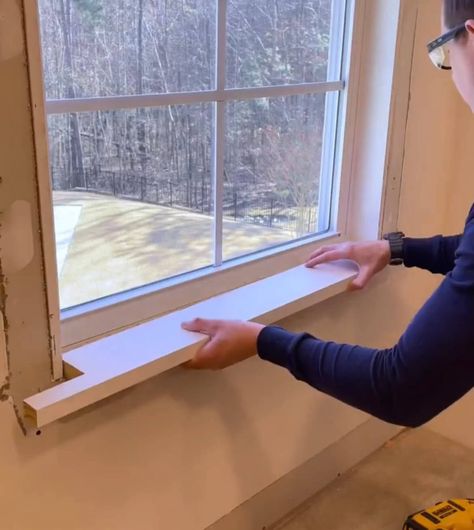 How to Install a Craftsman Style Window Sill and Trim Like a Pro Window Trim To Ceiling, Window Finishing Trim, Kitchen Ideas Craftsman Style, Casement Window Trim Ideas Interior, How To Widen Window Sill, Cased Window Trim, Mission Sill Window Casing, Different Window Trim Styles, Wooden Window Casing