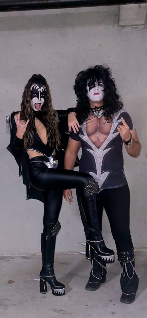 Kiss Rock Band Costume, Gene Simmons Costume Women, Rock Halloween Costumes Women, Kiss Costume Women, Punk Rock Halloween Costumes, Gene Simmons Costume, Kiss Halloween Costumes, Rock Star Costume, Couple Socks