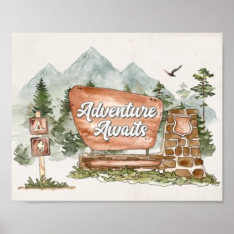 Adventure Awaits with this fun National Park theme! If you're a nature-loving party planner, this outdoor design is the perfect way to celebrate your little onein a fun and unique way. The woodland design features forest and mountains great for an outdoor baby shower or birthday party for a boy. ★ Let me help you plan your next party! ★ If you need coordinating décor, please check my matching collection. If you have any questions about this design or if you can't find what you are looking for, p National Park Wedding Shower Theme, National Park Decorations, One Big Adventure Birthday, National Parks Birthday Theme, National Park Baby Shower Theme, National Park Birthday Party, Alaska Party, National Park Decor, National Park Sign