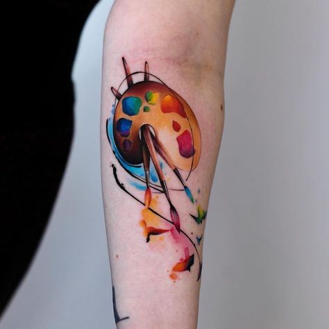 Splatter Paint Tattoo Ideas, Insect Tattoo Color, Painters Tattoo Ideas, Ladybug Tattoo Watercolor, Chickadee Tattoo, Tricep Tattoos, Pineapple Tattoo, Art Inspired Tattoos, Tattoo Henna