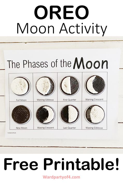 Moon Phases Science Fair Project, Phases Of The Moon 1st Grade, Phases Of The Moon Experiment, Phases Of The Moon Kindergarten, Oreo Phases Of The Moon Printable, Moon Phases First Grade, Moon Phases Printable Free, Moon Phases 1st Grade, Oreo Moon Phases Printable Free