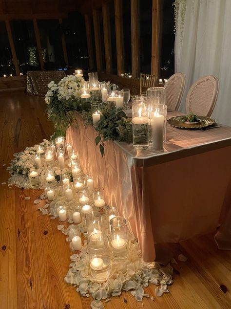 Bride And Groom Table Candles, Bride And Groom Table With Candles, Bride And Groom Table Ideas Elegant, Bride And Groom Table, Bride Groom Table, Wedding Candles Table, Engagement Candle, Candles Dark, Fake Wedding