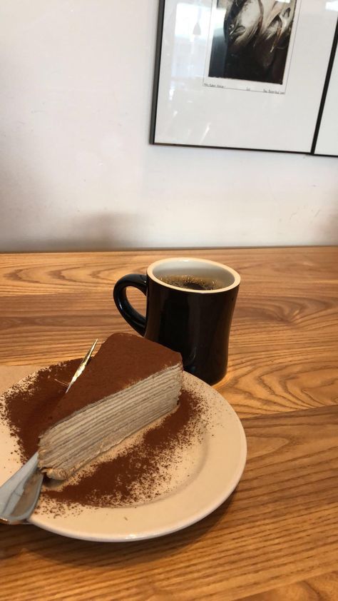 Seattle weather calls for a tiramisu crepe cake and coffee #foodporn #food #foodie #nom #tasty #delicious #foods #foodlover Tiramisu Crepe Cake, Cake And Coffee Aesthetic, Coffee And Cake Aesthetic, Tiramisu Crepes, Crepes Cake, Coffe Cake, Cafe Cakes, Seattle Weather, Cake And Coffee