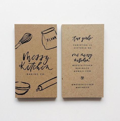 Craft Branding, Kraft Business Cards, Catering Logo, Baking Logo, Type Logo, Beautiful Business Card, Name Card Design, Messy Kitchen, Business Card Inspiration