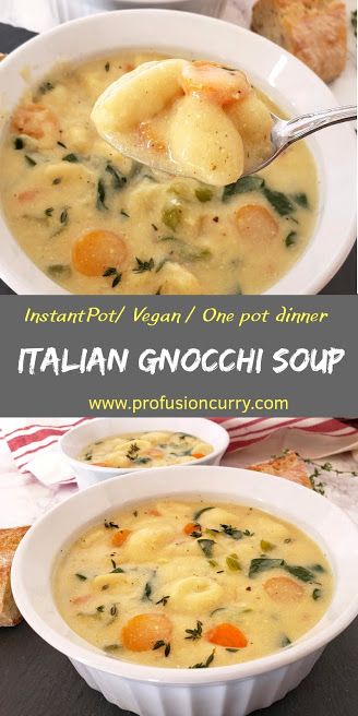 Instantpot Vegetable Creamy Gnocchi Soup is loaded with soft pillowy gnocchi, colorful vegetables and a velvety creamy broth. This hearty dinner soup is made in 1 pot and ready in about 20 minutes. #profusioncurry #creamygnocchisoup Low Calorie Gnocchi, Creamy Gnocchi Soup, Creamy Gnocchi, Gnocchi Recipes Soup, Gnocchi Soup, Italian Restaurants, Vegan Soup Recipes, Instant Pot Soup, Gnocchi Recipes