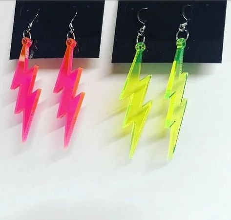 80s Neon Outfit, Lightning Bolt Jewelry, 80's Aesthetic, Neon Jewelry, Neon Accessories, 80s Jewelry, Bolt Earrings, Neon Birthday, 80's Fashion