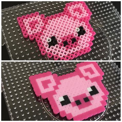 Perler/Hama Pig Seal Perler Bead Pattern, Pig Perler Bead Patterns, Hamahelmet Ideas, Pig Perler Beads, Perleplader Ideas Disney, Hama Pearls Ideas, Things To Make With Perler Beads, Perleplader Ideas Cute, Peeler Bead Pattern