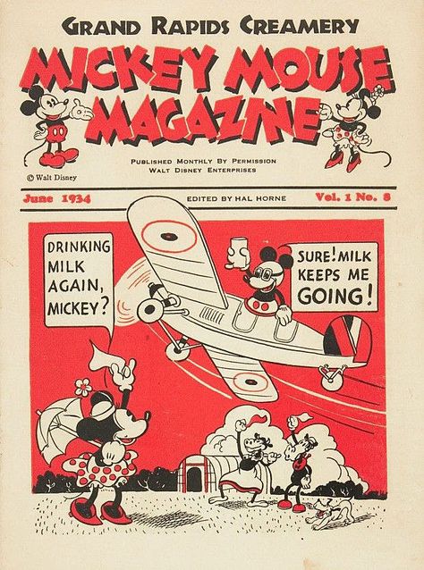 1934 Mickey Mouse Magazine Vol. 1 No. 6 Old Cartoon Poster, Old Mickey Mouse, 1930s Cartoons, Jorge Gonzalez, Disney Comics, Mid Century Illustration, Disney Posters, 강아지 그림, 카드 디자인