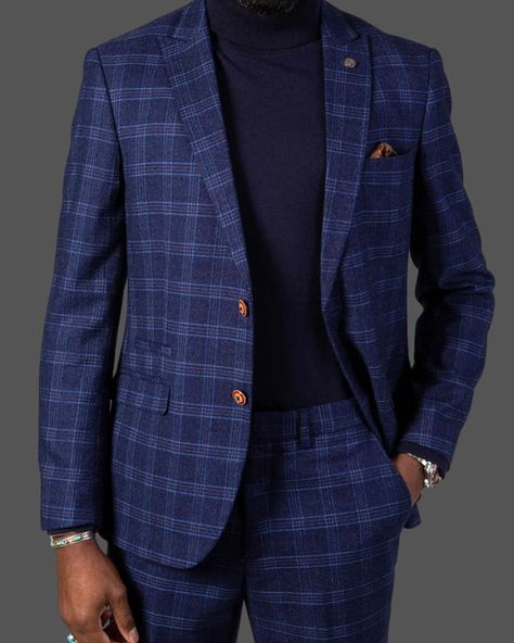 🌟 🌟 🌟 🌟 🌟 5 star review from Robert Welsh: Lovely Jacket Very pleased with the fit, appearance and quality of this jacket. The detailing and lining are particularly impressive. Link in bio Navy Blue Blazers For Men, Navy Blue Check Suit Men, Mens Patterned Suits, Suits For Brown Skin Men, Checkered Blazer Outfit, Checked Suits Men, Check Blazer Outfit, Navy Check Suit, Monkstrap Shoes