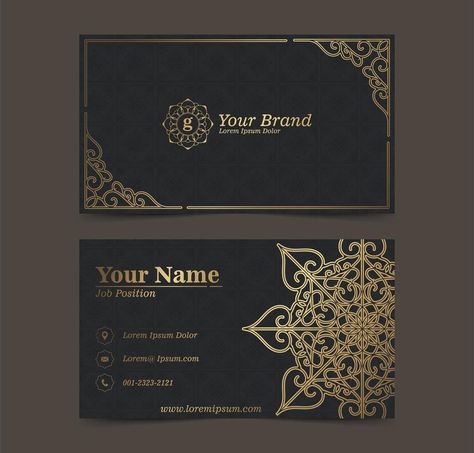 Gold Mandala Business card Mehndi Artist Visiting Card, Mehndi Visiting Card Design, Graphic Design Portfolio Examples, Shop Board, Luxury Business Card, Art Business Cards, Foil Business Cards, Create Business, Letterpress Business Cards