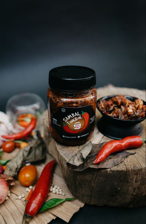 One of authentic chili sauces of Indonesia #sauces #chili #indonesian #spicy #authentic Chili Sauce Photography, Hot Sauce Photoshoot, Sambal Photography, Masala Photography, Exclusive Packaging, Chilli Jam, Traditional Chili, Hot Salsa, Honey Sauce