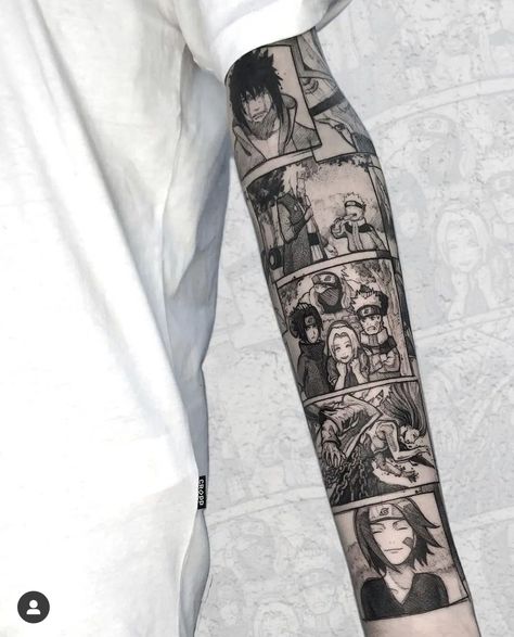 Naruto Sleeve, Tato Naruto, Tatuaje Studio Ghibli, Mangas Tattoo, Manga Tattoo, Full Arm Tattoos, One Piece Tattoos, Naruto Tattoo, Omerta Tattoo