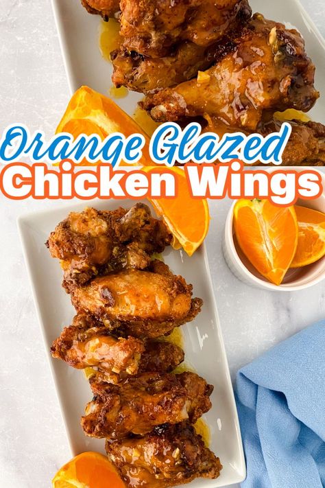 Orange Glazed Chicken Wings, Orange Glaze Chicken, Orange Chicken Wings Recipe, Glazed Fried Chicken, Glazed Wings, Chicken Wingettes, Orange Glazed Chicken, Teriyaki Wings, Glazed Chicken Wings