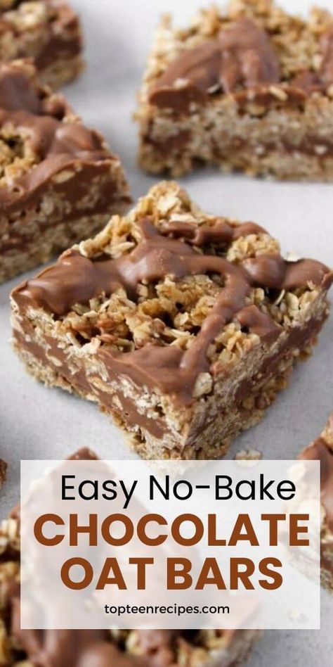 Easy No-Bake Chocolate Oat Bars - Top Recipes Oat Bars Recipe, Chocolate Oat Bars, Oatmeal Chocolate Chip Bars, Oatmeal Bars Recipes, Chocolate Oatmeal Bars, No Bake Oatmeal Bars, Chocolate Chip Bars, Chocolate Oats, Dessert Bar Recipe