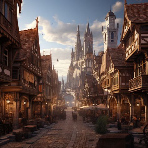 Aesthetic-looking city in medieval Europe. Vila Medieval, Kingdom City, Fantasy Village, Medieval Aesthetic, Fantasy Town, Medieval Europe, Castle Aesthetic, Medieval World, Fantasy City