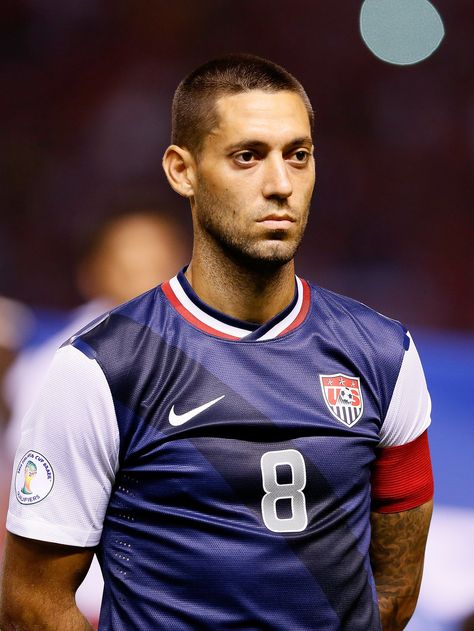 Along with being the captain of the US men's national soccer team, Dempsey plays for the Seattle Sounders FC. He previously played for the New England Revolution, Fulham, and Tottenham Hotspur. Soccer Captain, Clint Dempsey, Usa National Team, All About Us, Usa Soccer Team, Kun Aguero, England Sports, New England Revolution, Seattle Sounders Fc