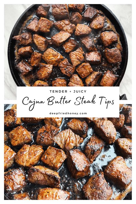 Cajun Beef Tips, Cajun Steak Bites, Butter Sauce Recipes, Cajun Butter Steak, Beef Tip Recipes, Strip Steak Recipe, Cajun Chicken Recipes, Cajun Butter, Steak Bites Recipe