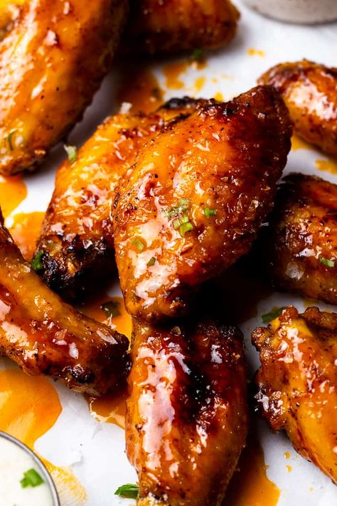 Air Fryer Frozen Chicken Wings with Hot Honey Butter - Modern Farmhouse Eats Air Fryer Chicken Wings Skinnytaste, Air Fry Hot Wings, Chicken Wing In Air Fryer, Air Fryer Frozen Chicken Wings, Hot Honey Butter, Honey Butter Sauce, Wing Flavors, Defrost Chicken, Air Fryer Recipes Chicken Wings