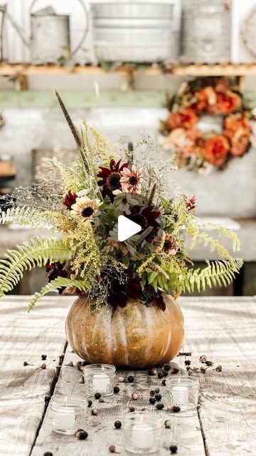 Stephanie Leleux | Cottage Farmhouse Design on Instagram: "🧡 PUMPKIN FLOWER CENTERPIECE 🧡

I’ve made lots of arrangements and centerpieces using faux pumpkins and florals but this year I decided to try a fresh floral arrangement using a real pumpkin and I’m hooked!! 🙌

I usually resort to grocery store flowers, which are beautiful but as luck (or the algorithm!) would have it…I found a local flower farm literally minutes from my home while scrolling here on IG!!! The timing was perfect for these gorgeous autumn toned sunflowers and wild grasses and I loaded up my bucket @petiteansefarm with tons of natural beauty and headed home to create this centerpiece. Of course it turned out bigger than I originally thought but when it comes to flowers…bigger is better right!?! 😅

I shared all of Pumpkin Flower Centerpiece, Pumpkin Wagon, Grocery Store Flowers, Wild Grasses, Flower Centerpiece, Pumpkin Flower, Faux Pumpkins, Wild Grass, Cottage Farmhouse