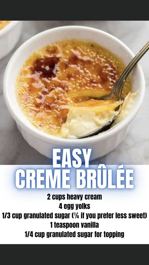 Easy Creme Brulee Recipe, Creme Brulee Recipe Easy, Custard Recipe Easy, Cream Brulee, Baked Custard, Creme Brulee Recipe, Brulee Recipe, Creme Brûlée, Dessert Simple