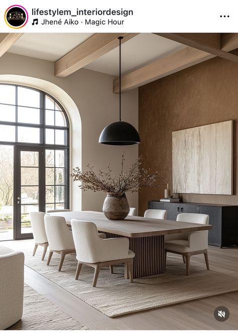 Restoration Hardware Dining Room, Havenly Dining Room, Japandi Dining Room, Wood Dining Room Table, Transitional Dining Room, Dining Rug, Dinning Room Design, Dining Room Interiors, Large Dining Room